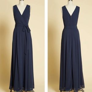ModCloth NWT Dark Navy Effortless Elegance Faux Wrap Belted Maxi‎ Dress Size 6
